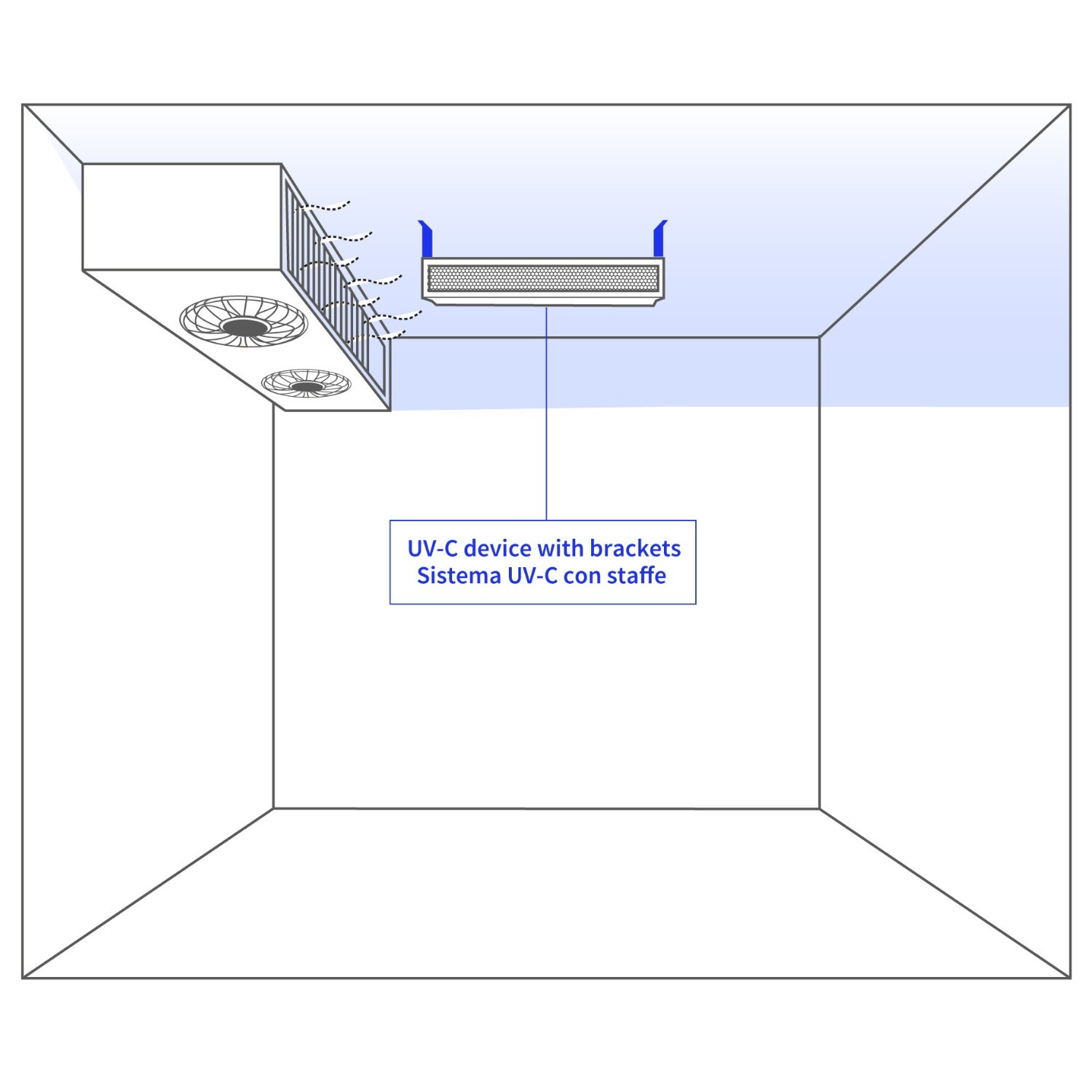 Staffe di sospensione a soffitto (set 2 pezzi), acciaio inox, 20 cm., per modelli UV-REFLEX-SC/B-NX