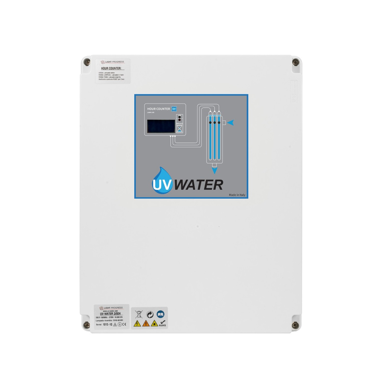 Debatterizzatore Acqua a raggi UV-C - UV-WATER-3/90H - Portata trattata 18.000 l/h