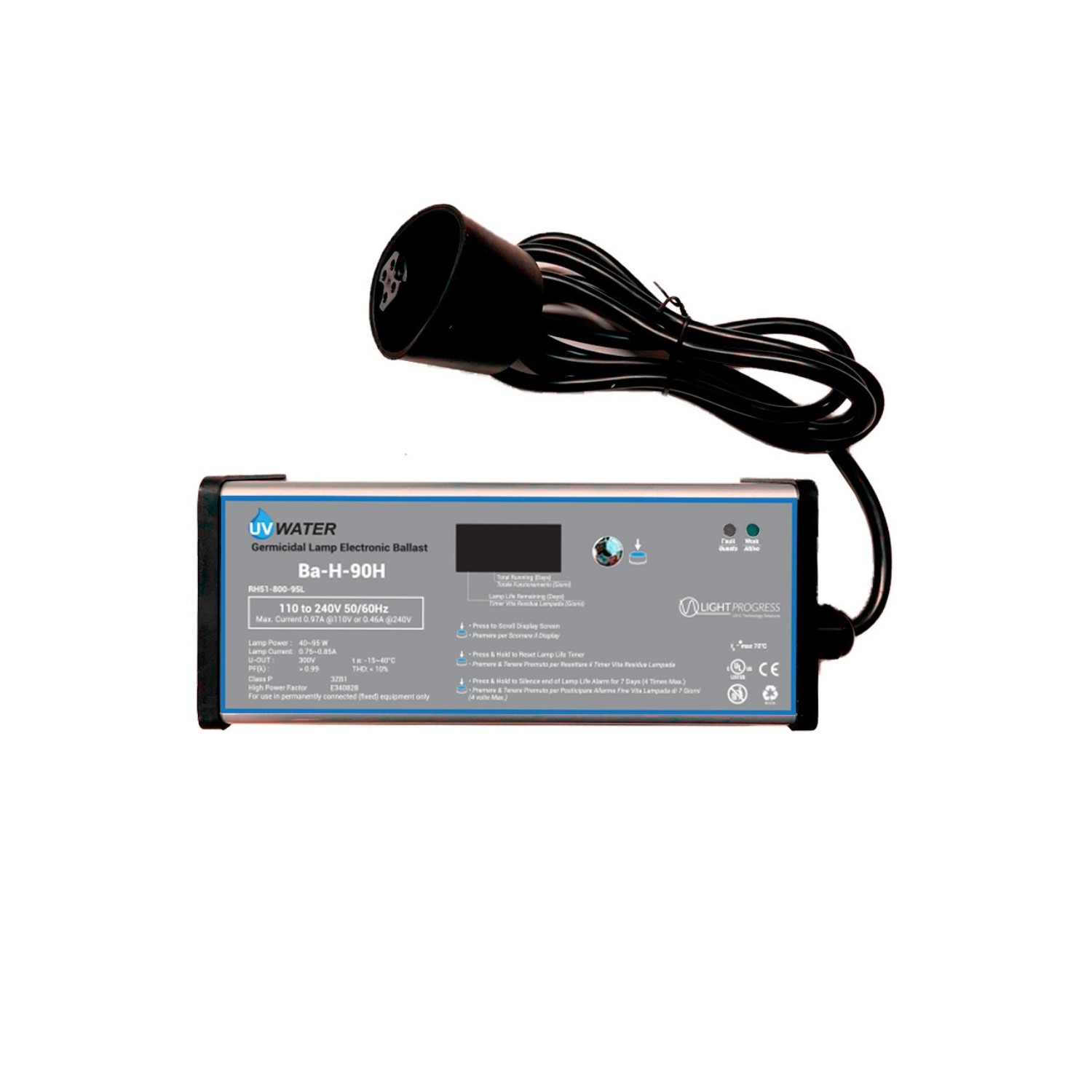 Debatterizzatore Acqua a raggi UV-C - UV-WATER-90H-Ba - Portata trattata 8.000 l/h